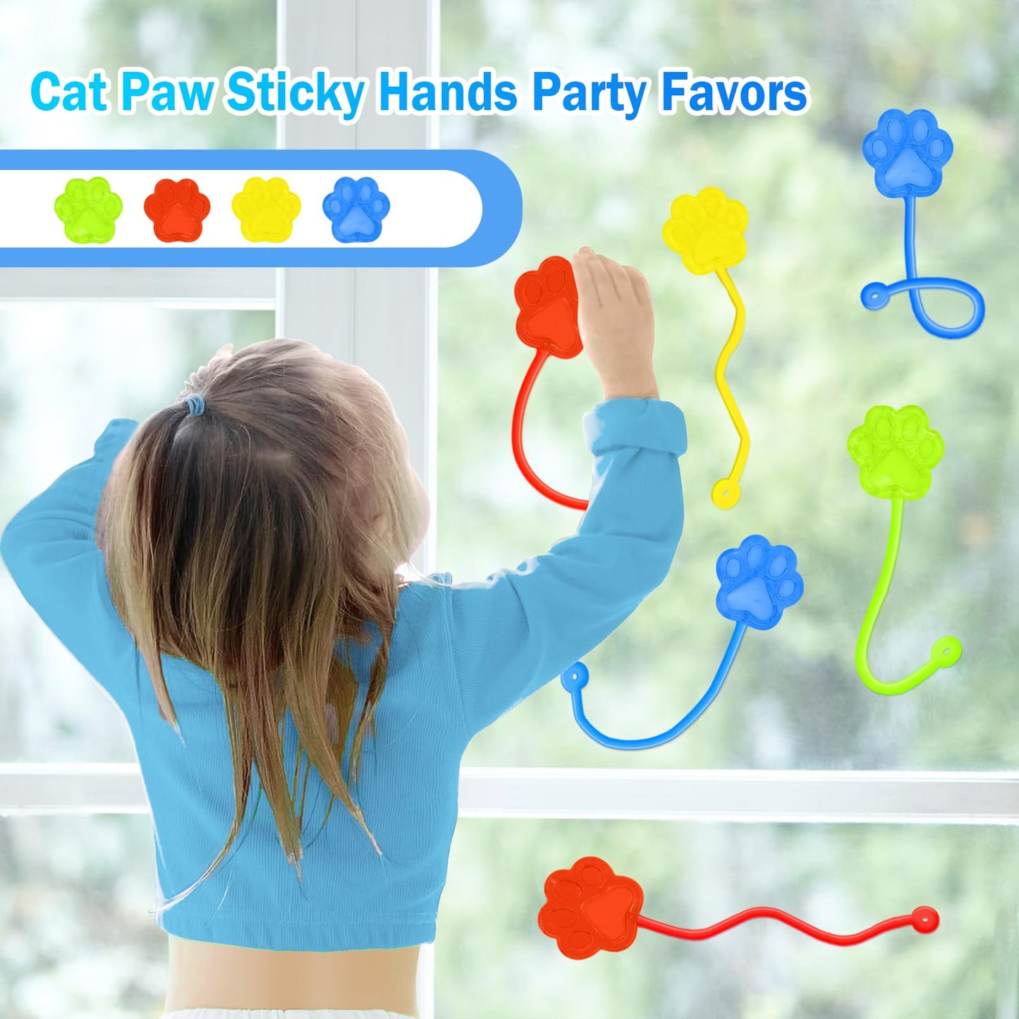 Sticky Hands Bulk 36 PCS Kids Party Favors Cute Cat Paw Shape Stretchy Sticky Hand Toy Goodie Bag Stuffers Fillers Treasure Box Toys for Classroom Prizes Small Carnival Birthday Party Supplies Gifts