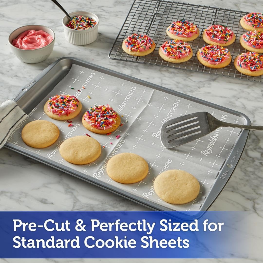 Reynolds Kitchens Cookie Baking Sheets - Pre-Cut Parchment Paper for Easy Cleanup | 12" x 16", 22 Count