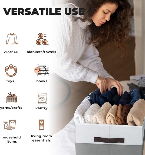 Criusia Extra Large Storage Bins - 4 Pack 16x12in Fabric Organizers for Clothes, Toys & Blankets