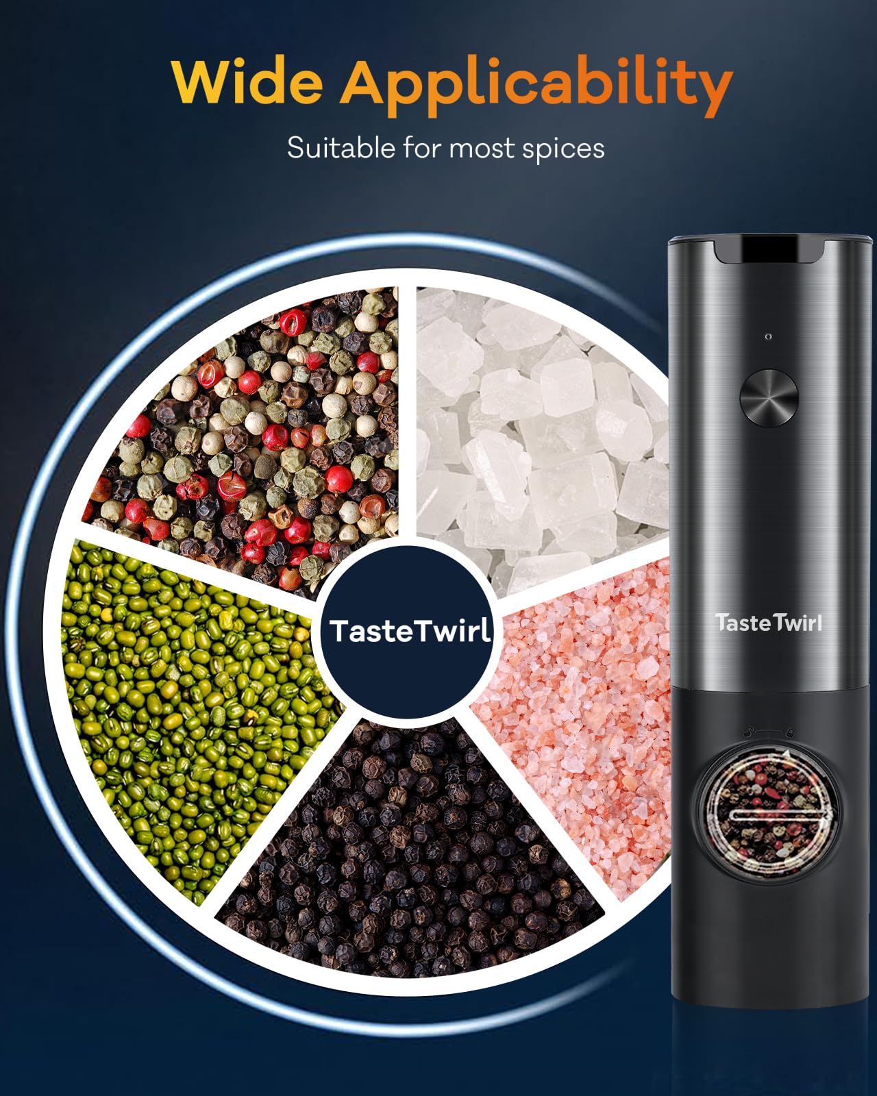 Electric Salt and Pepper Grinder Set, USB Rechargeable Stand, Automatic Salt Pepper Shakers Refillable, Spice Mill for Kitchen, One Hand Operation, Adjustable Coarseness, LED Light
