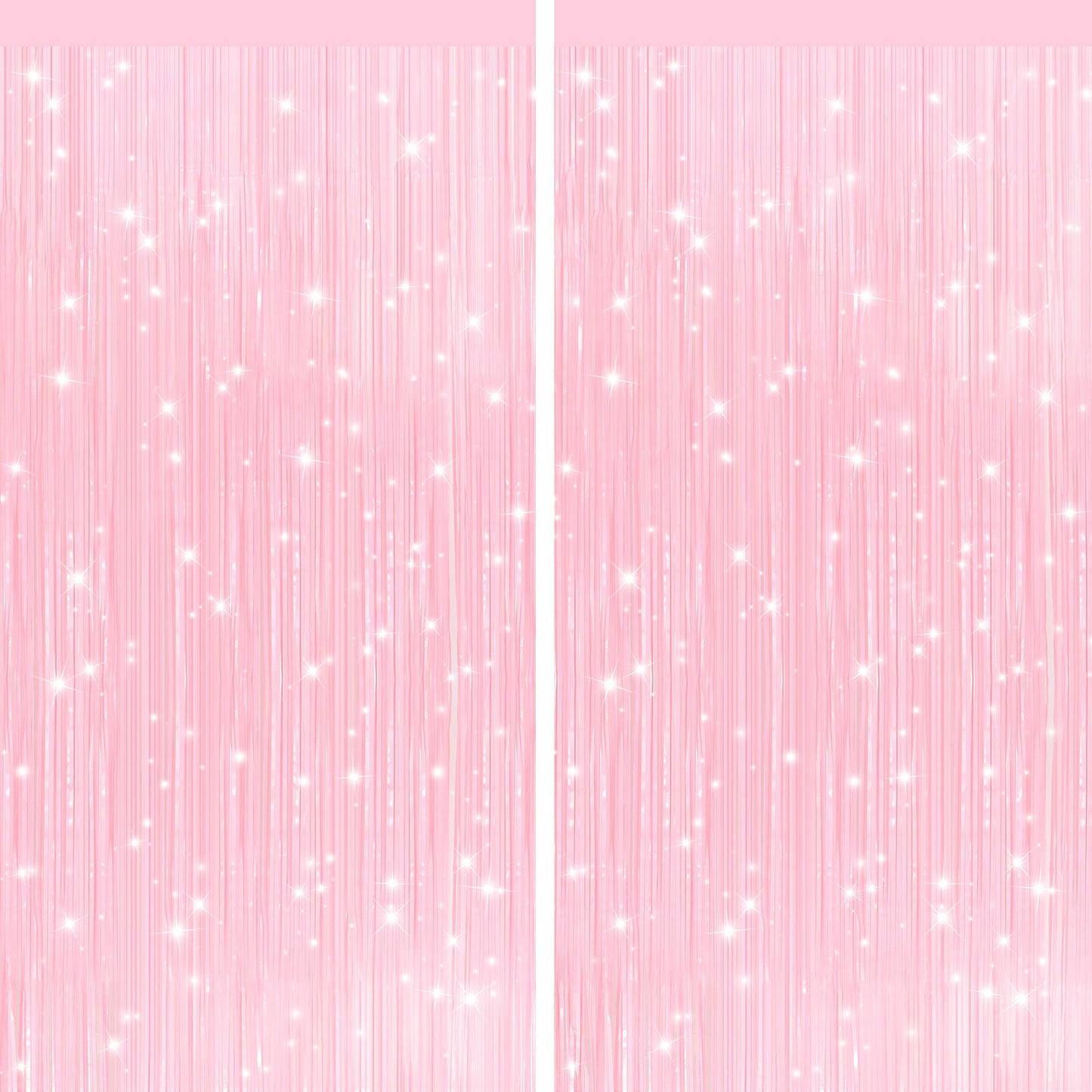 2Pack Pastel Pink Metallic Tinsel Foil Fringe Curtains, Pink Backdrop, Door Streamers Photo Booth Backdrop for Birthday Party, Tinsel Curtain Backdrop for Shower Bachelorette Xmas Party Decorations