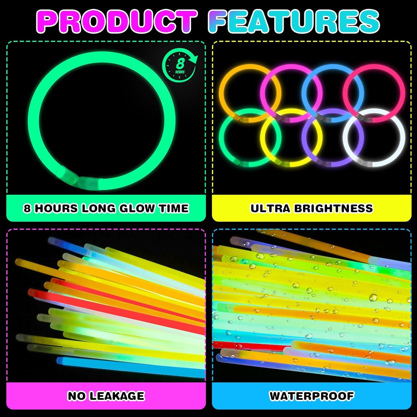 YixangDD 1000 PCS Ultra Bright Glow Sticks - 8 Inch Party Pack for Bracelets & Necklaces | Perfect for Concerts & Events