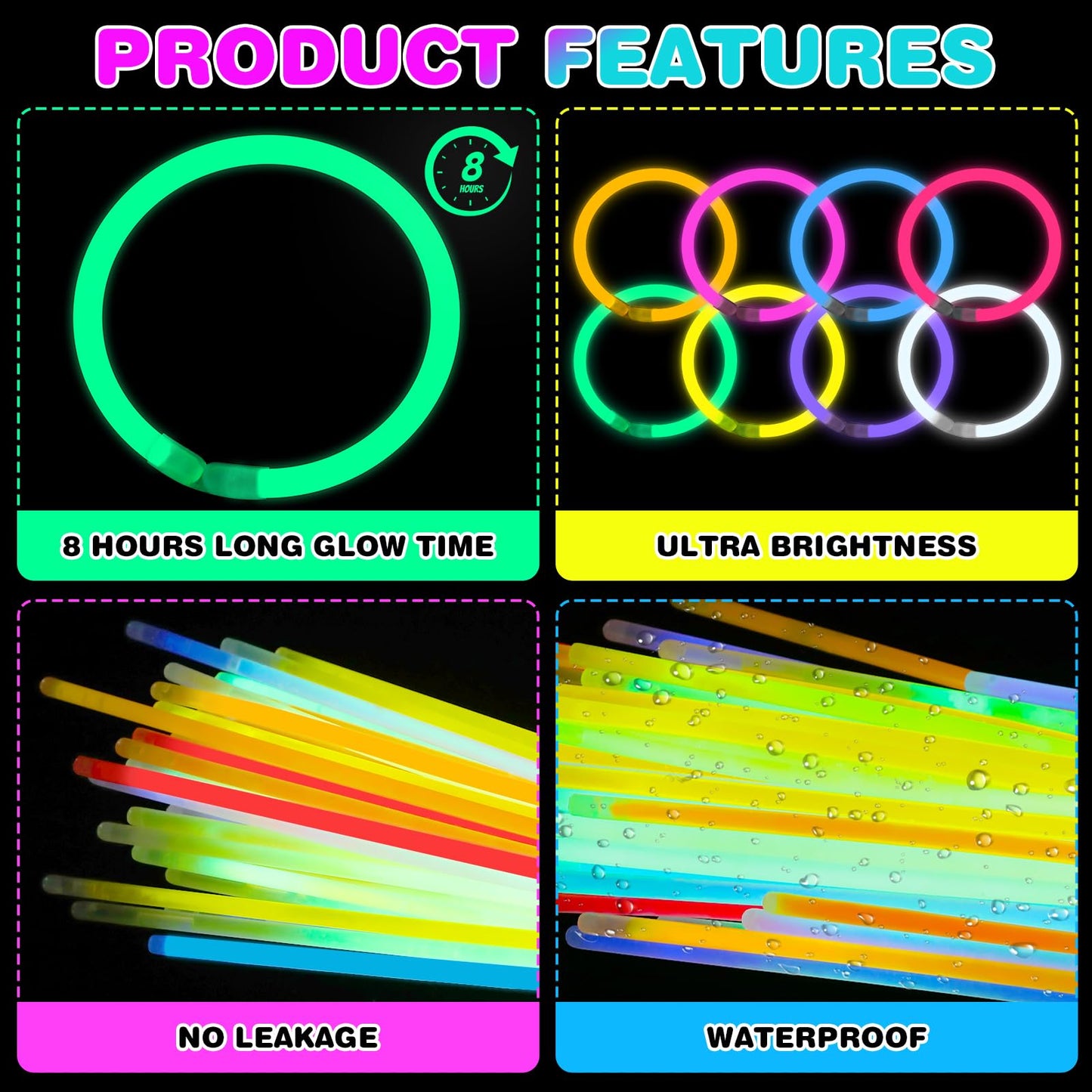 YixangDD 86 PCS Ultra Bright Glow Sticks, 8 Inch Glow Sticks Bulk Party Pack, Light Up Sticks for Glow Bracelets, Necklaces, Concerts, Christmas, Party Supplies with 86 Connectors