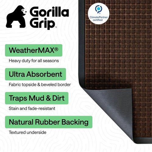 GORILLA GRIP Waterproof All-Season WeatherMAX Doormat - 34x58, Natural Rubber, Stain & Fade Resistant, Easy Clean