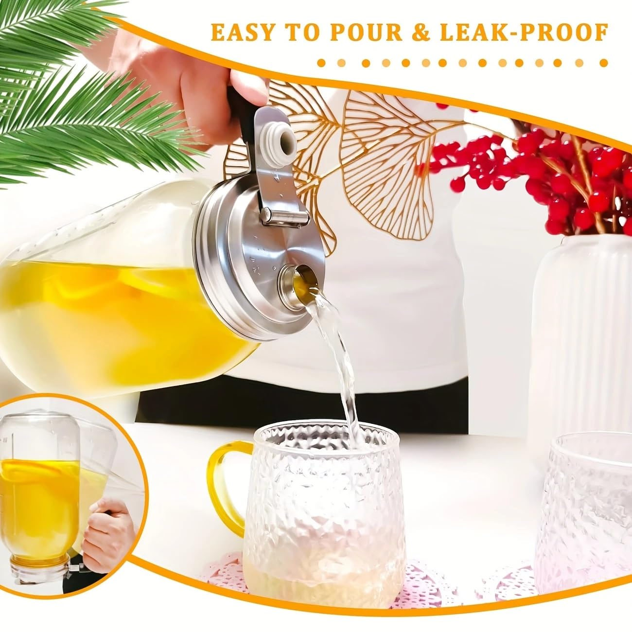 Wide Mouth Mason Jar Flip Pouring Spout Lids with Handle.Turns Mason Jar to Pitcher.Suitable for Drinking, Salad, Dressing Pouring, Leak-Proof (Wide Mouth with Handle)