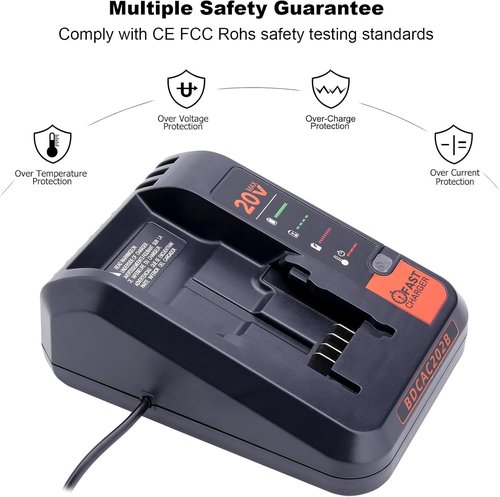 Black and Decker 20V Fast Charger - Compatible with LBXR20 & BDCAC202B Lithium Batteries