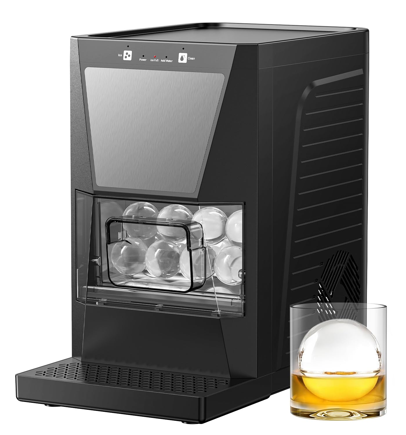 DOQAUS Clear Ice Cube Maker, 2.2-Inch Ice Ball Maker Machine with Water Recycling & Self-Cleaning, Automatic Sphere Ice Maker for Premium Whiskey & Home Bar Cocktails