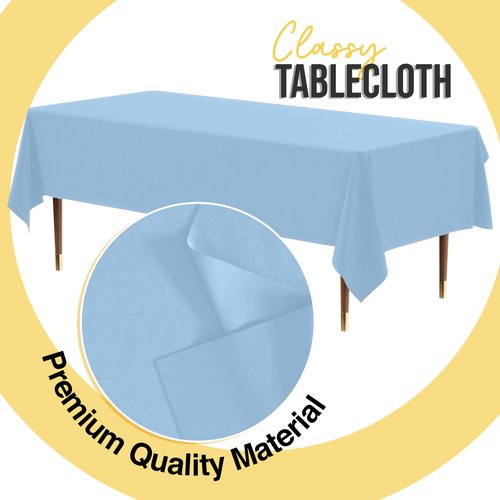 Exquisite 66% Thicker Premium Plastic Table Cloth Rectangle Table Cover 0.5 Mil 12 Pack Light Blue Table Cloth 54 Inch x 108 Inch Disposable Tablecloth Won't Tear Easily Like Cheap Thin Brands