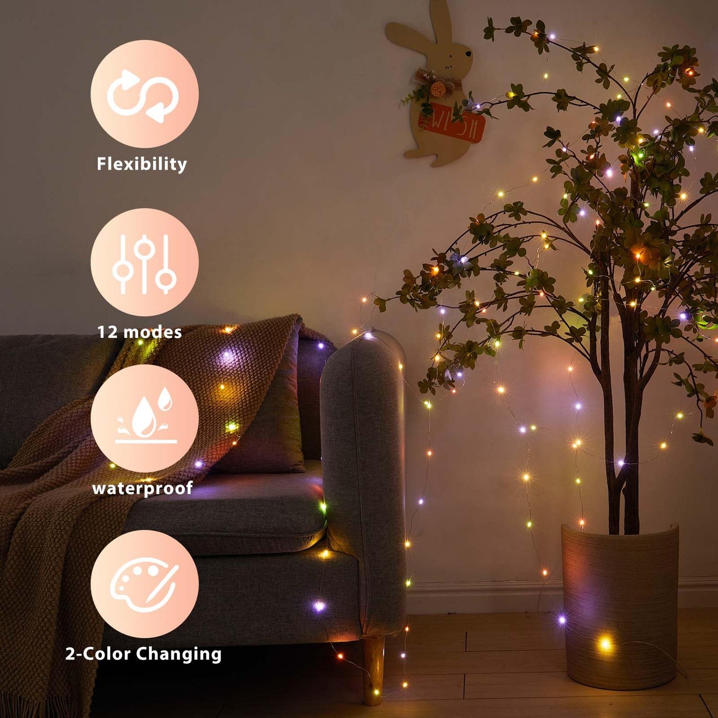 Ariceleo 1 Pack Warm White & Multi-Color Battery Operated String Lights, 5M/16.4ft. 50 LEDs Remote Control Timer 12 Modes Optional Twinkle Battery Powered Fairy Lights Sliver Wire Firefly Lights