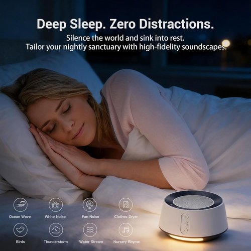 BGOVERSS White Noise Sound Machine - 20 Soothing Sounds & 10 Color Night Light | Perfect for Sleep & Relaxation