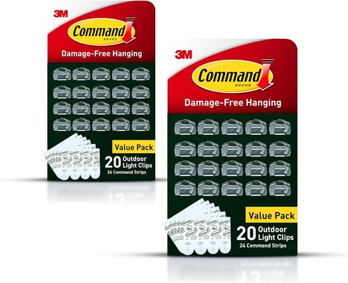 Command Outdoor Light Clips - 40 Clear Clips & 48 Weather-Resistant Strips for Damage-Free Hanging
