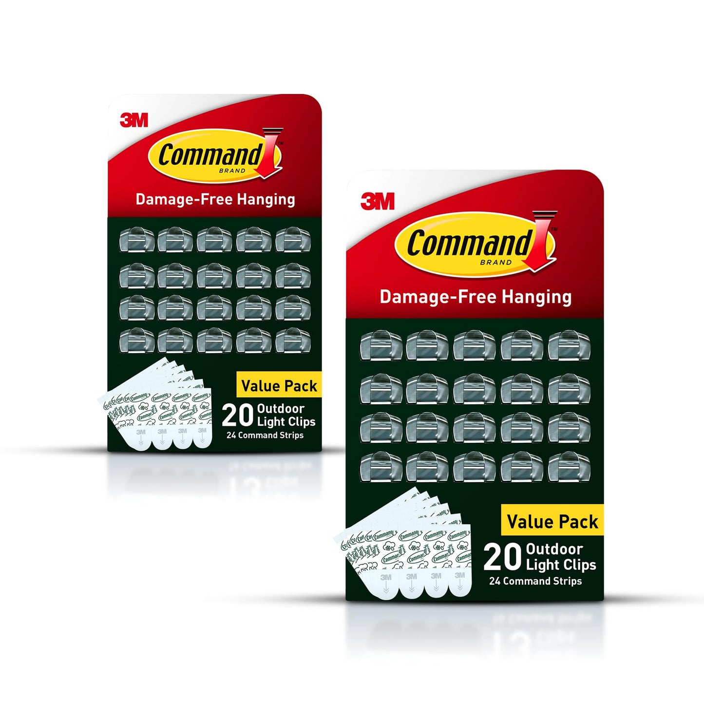 Command Outdoor Light Clips, 40 Clear and 48 Strips, Damage Free Hanging with Weather Resistant Strips, Wall Clips for Hanging Outdoor Lights and Cable Management
