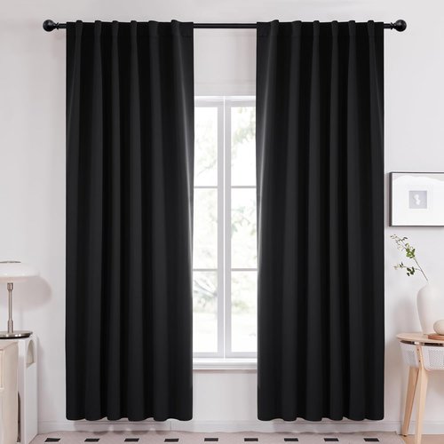Deconovo Blackout Curtains - 84 Inch Long, Room Darkening Panels in Black | 2 Pack, 52x84 Inch