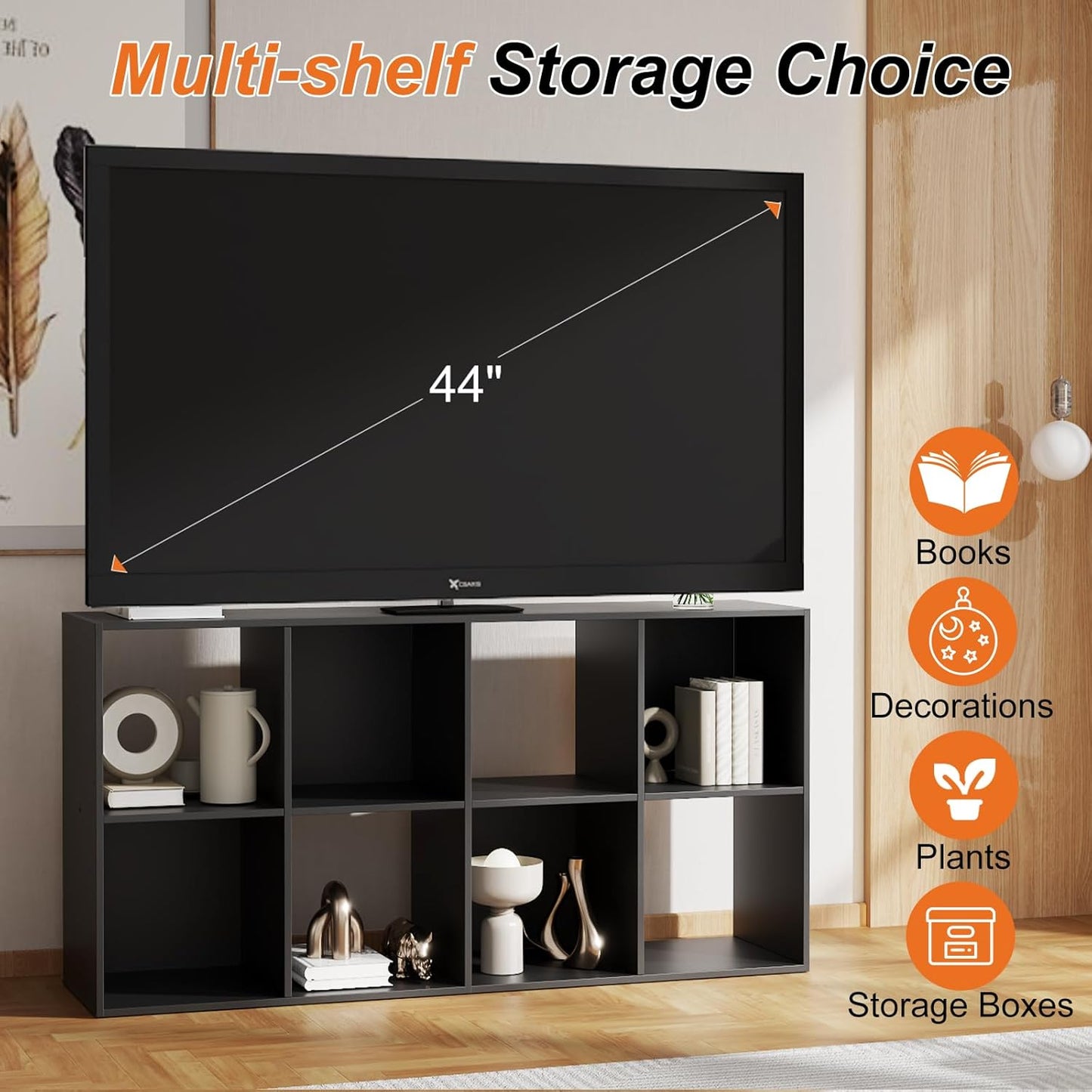 Sweetcrispy 8 Cube Storage Organizer - Versatile Open Cube Bookshelf with Removable Back Panels | 47.7" L x 11.6" W x 24" H, Black