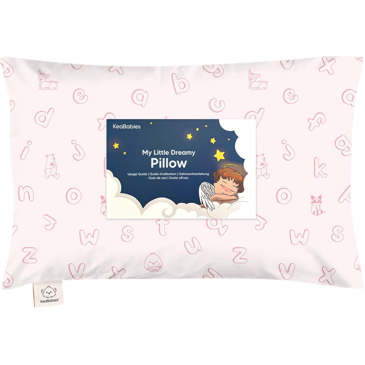 My Little Dreamy Toddler Pillow - Organic Cotton Travel Bed Pillow with Soft Pillowcase | 13x18, Machine Washable, Ages 2-5 (ABC Land Rose)