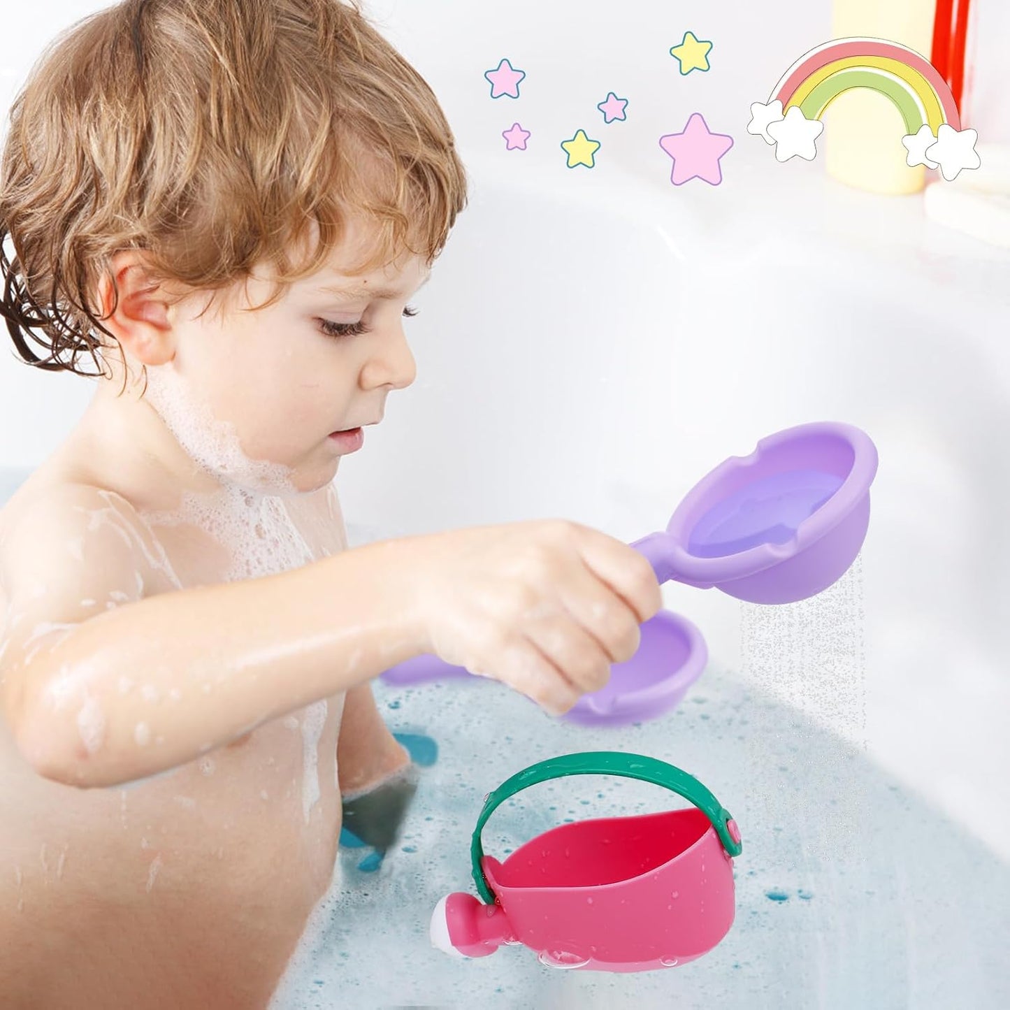 Skiennix Soft Bath Toys for Toddlers 1-3 | Easy to Clean Water Table & Baby Tub Toys - 3 Pack (Pink)