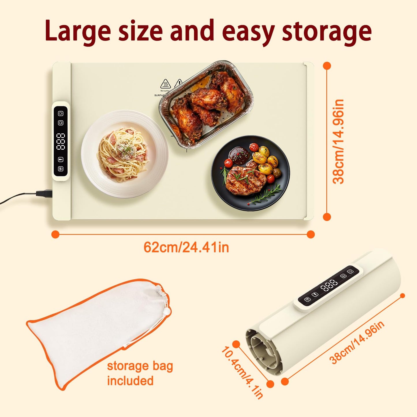 Warming Mat for Food, Food Warming Mat, Portable Electric WarmingTrays Buffets for Buffets Party and Home Daily Use, Heating Fastly in 10s, 5 Temp Levels Timed Function (White)