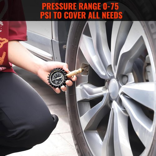 ETENWOLF Tire Pressure Gauge - Accurate 0-75 PSI Reading with Large Glow Dial | Essential Car Accessory (Black)