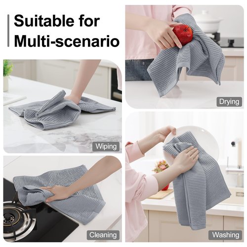 Homaxy Premium Kitchen Towels (18"x 28", 6 Pack), Large 100% Cotton Kitchen Hand Towels, Ultra Absorbent Ribbed Terry Tea Towels Set with Hanging Loop, Grey