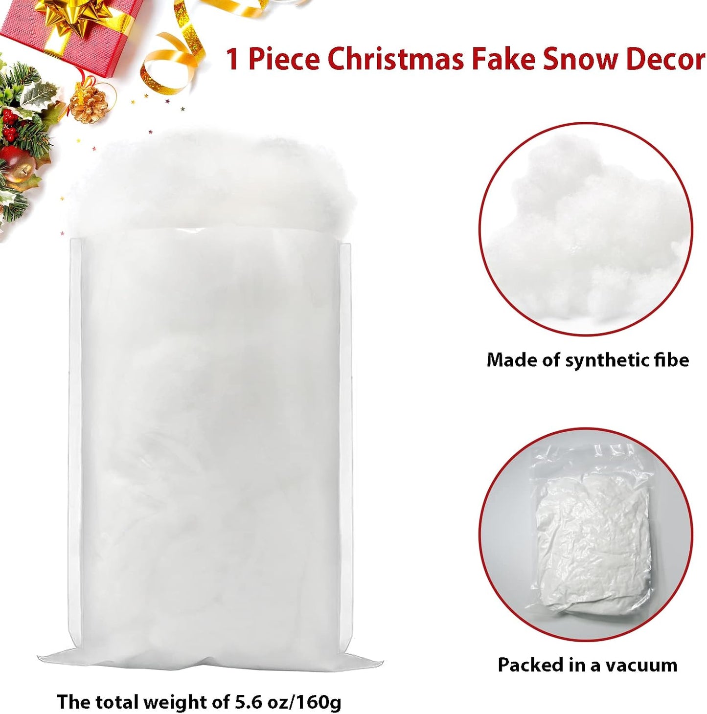 Skiennix Christmas Fake Snow Decor - Artificial Cotton Snow Fluff for Winter Village | Flame Resistant 5.6 OZ
