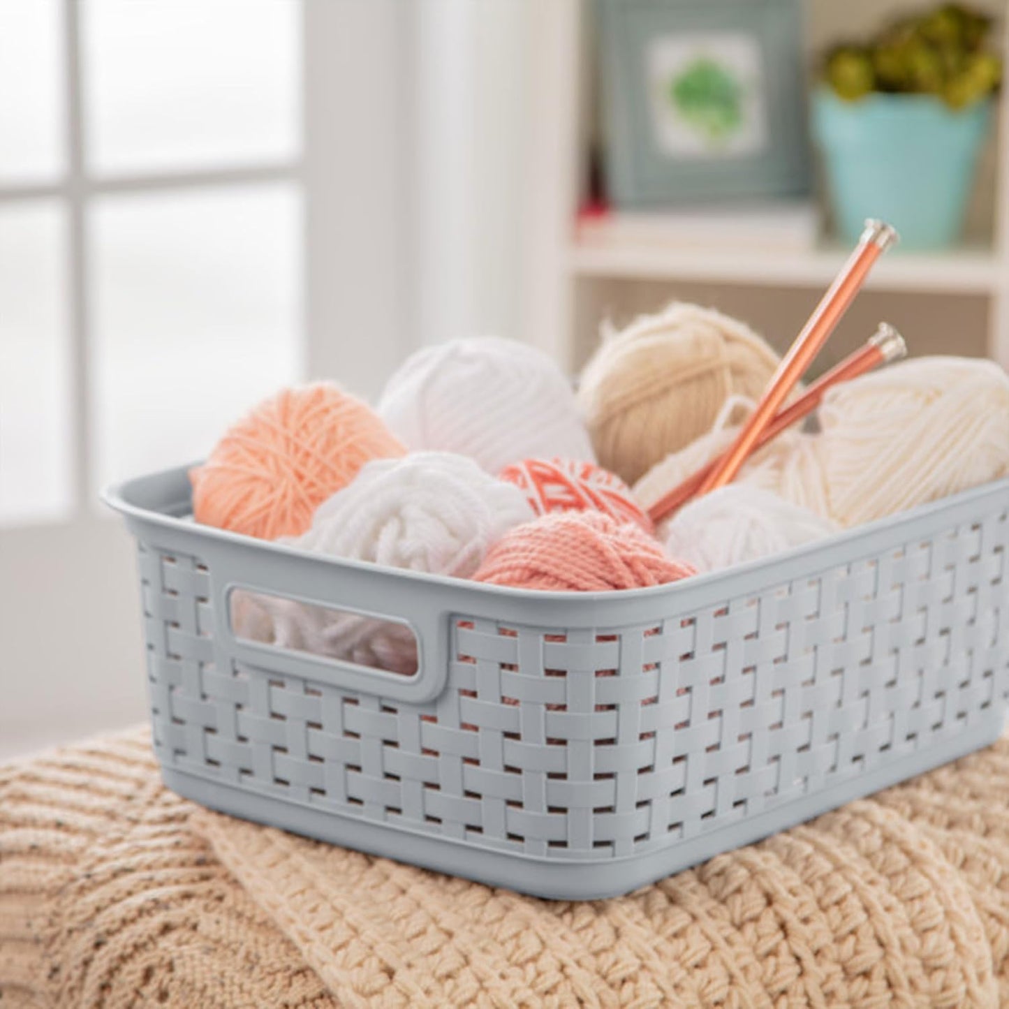 Sterilite Short Plastic Weave Storage Baskets - Stylish Organization for Crafts & Jewelry | Gray, 6-Pack