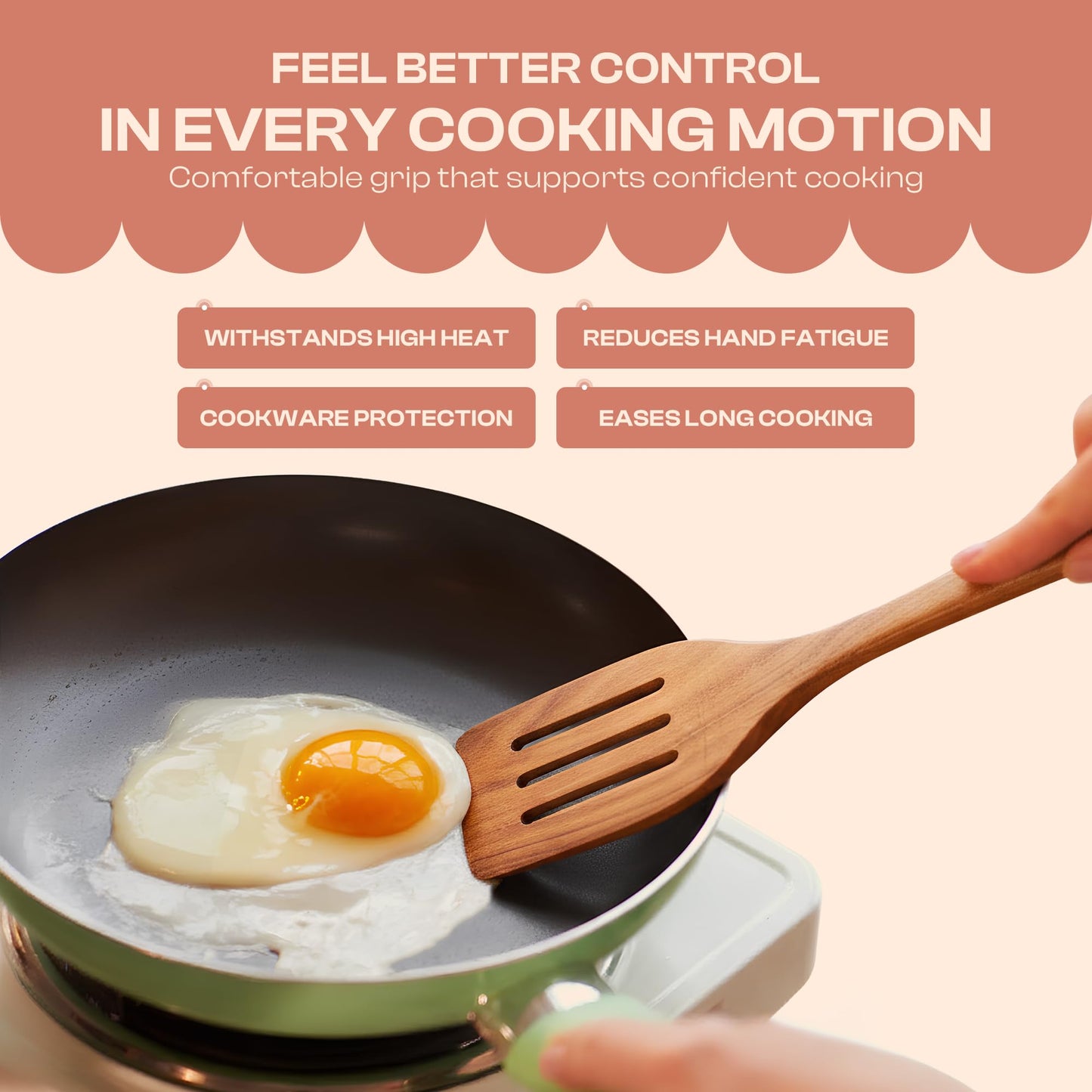 Sizle Masters 9-Piece Wooden Spoons for Cooking – Premium Teak Wood Utensil Set – Ergonomic Comfort-Grip Wood Tools Non-Stick Cookware Safe Easy to Clean Heat Resistant