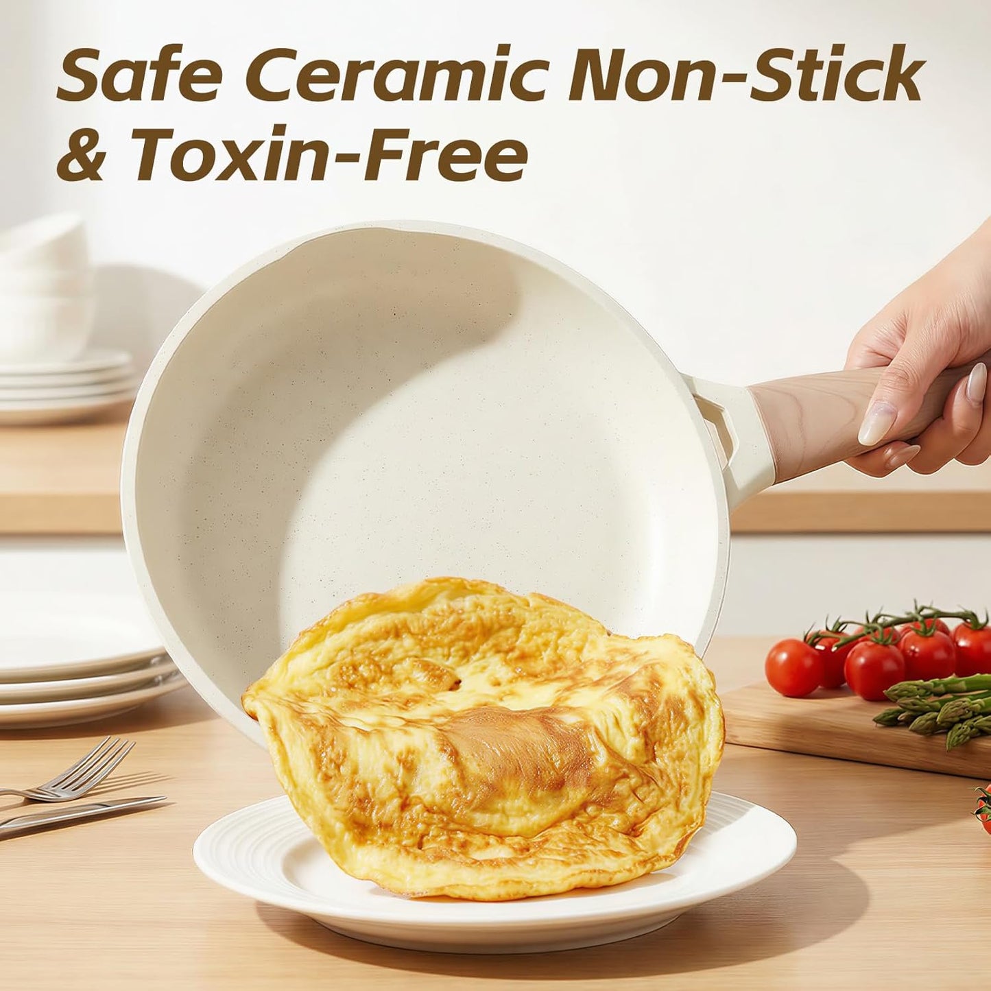 UESLUCK 10-Inch Non-Stick Frying Pan with Lid - Large Ceramic Skillet, Cool-Touch Handle, PFAS & PTFE Free