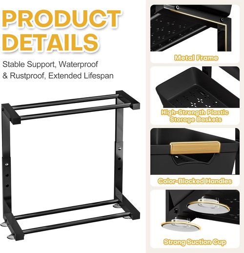 Homde Under Sink Organizer - 2-Tier Adjustable Pull-Out Drawer Set for Kitchen & Bathroom Storage