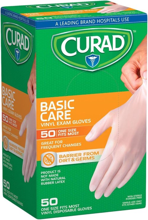 CURAD Powder-Free Vinyl Exam Gloves - 50 Count | Durable Protection for Sensitive Skin