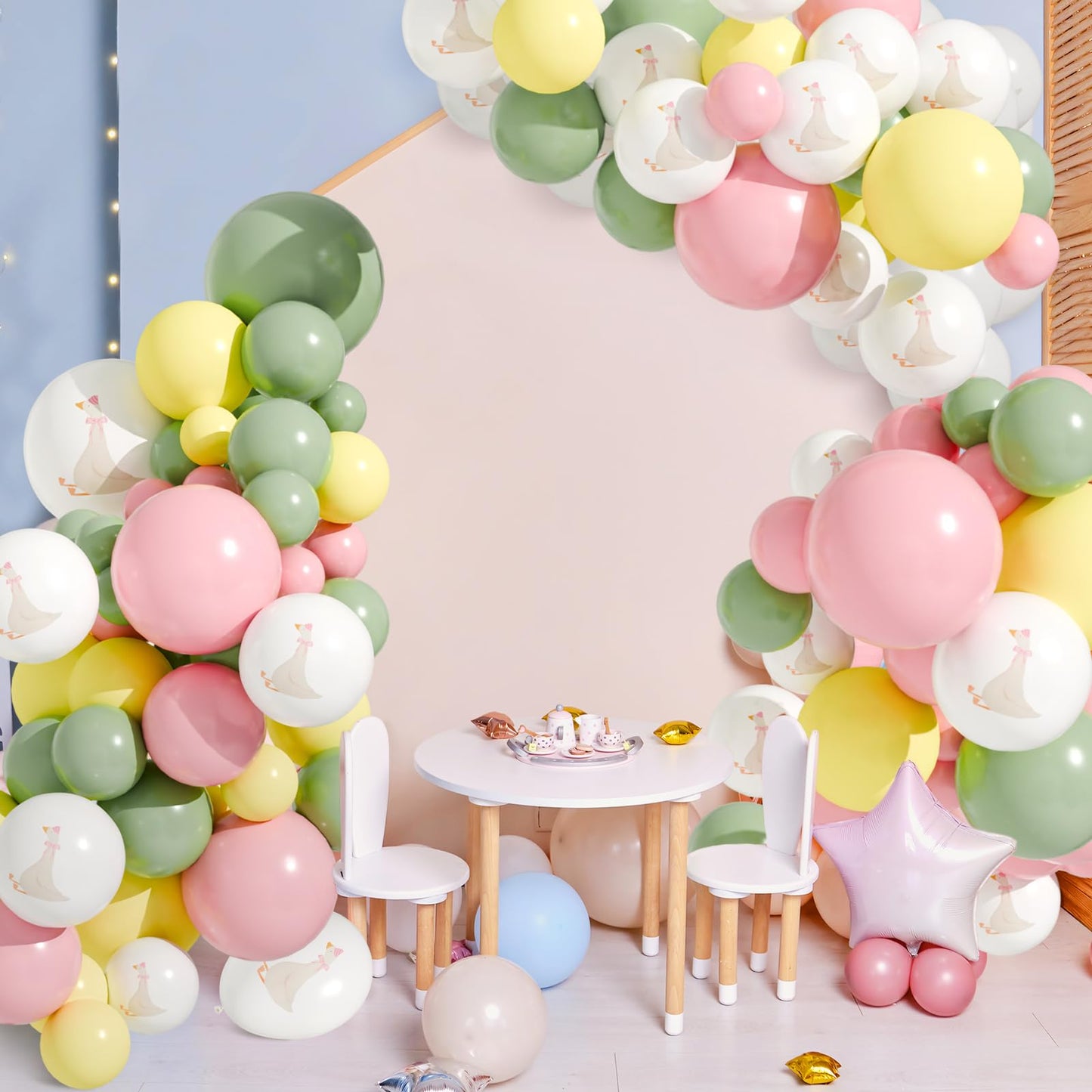 Motionchic 60 Pcs Bow Goose Balloons Set, 12 Inch Pastel Pink Latex Balloons One Silly Goose Birthday Party Decorations Baby Shower Decor(Pink)