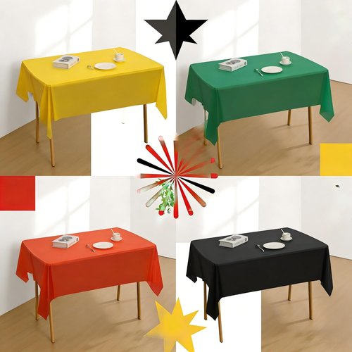 12Pcs Disposable Tablecloths by [Brand Name] - Rectangular Red, Black, Green & Yellow for Party Decor (54x108 Inch)