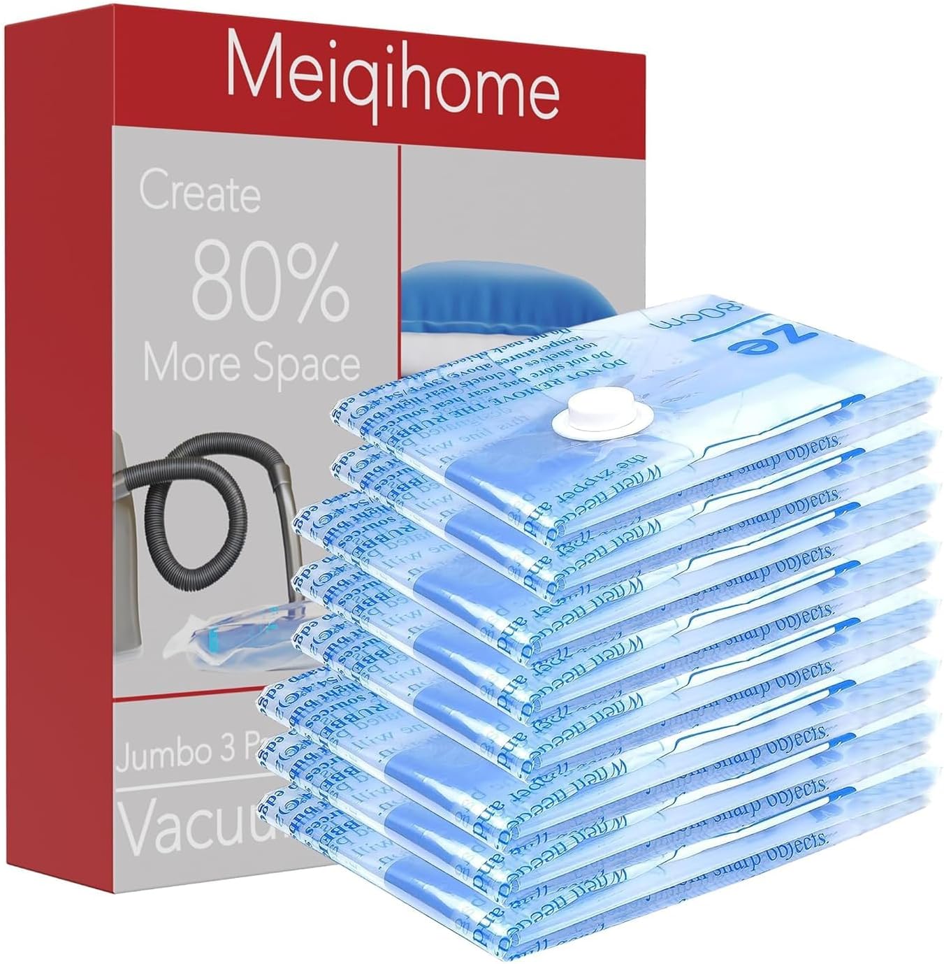MEIQIHOME Vacuum Storage Bags - Space Saver Sealer for Clothing & Bedding | 8 Medium Bags