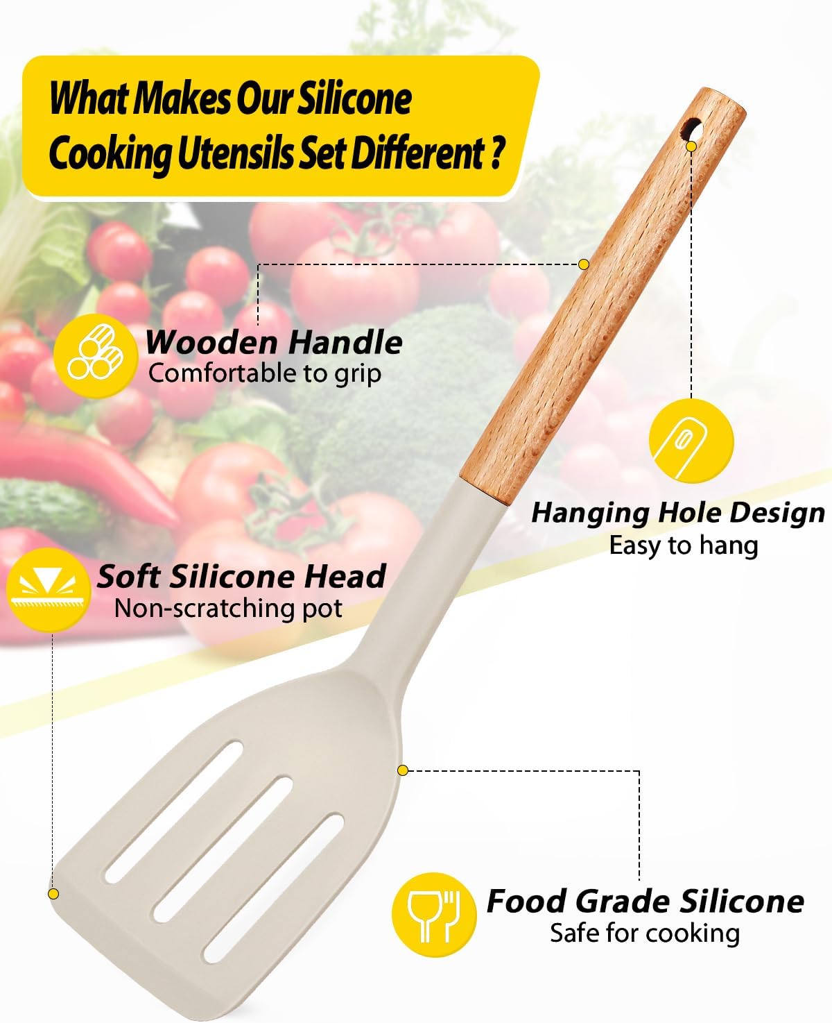 Skiennix Silicone Cooking Utensils Set - Non-Stick Spatulas & Heat-Resistant Spoons | 4-Piece Khaki Set