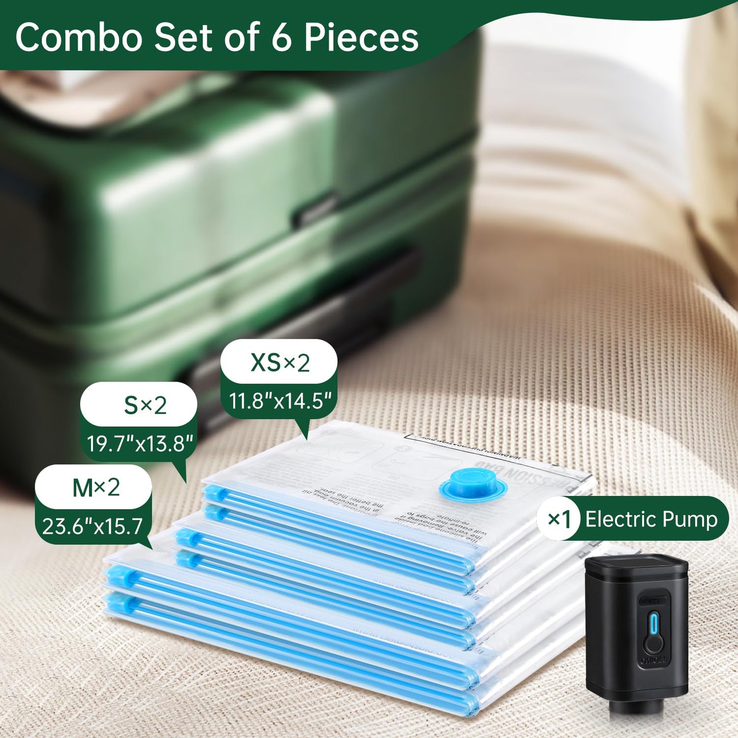 Travel Vacuum Bags - Space Saver Combo Pack (6 Bags)