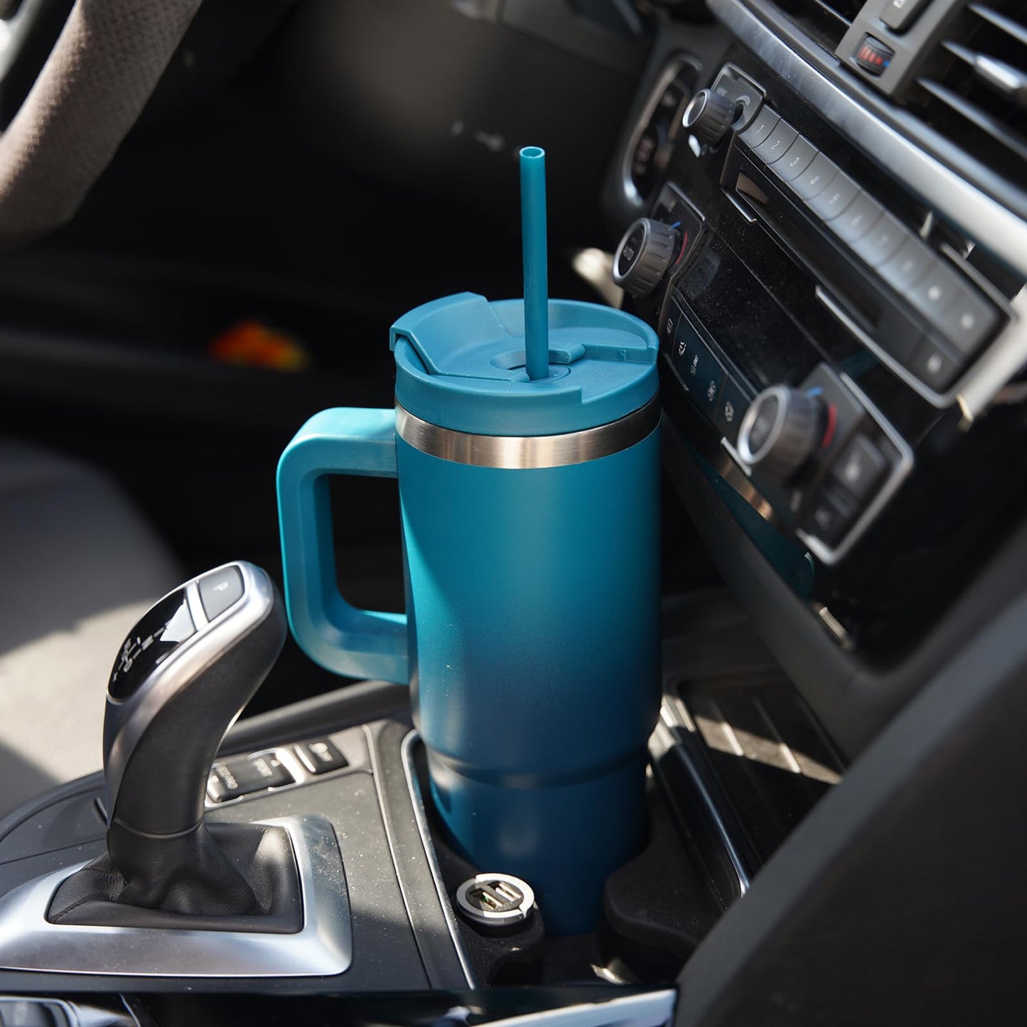 Konokyo 40 oz Tumbler with Handle and 2 Straws,2 in 1 Lid Insulated Water Bottle Stainless Steel Travel Coffee Mug,Indigo Black