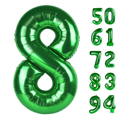 Green 8 Balloon, Number Balloons 40 Inch, 8th Birthday Decorations for Boys Girls, Green Birthday Balloons, Party Supplies, Number 8 Balloon, Games Theme Decorations
