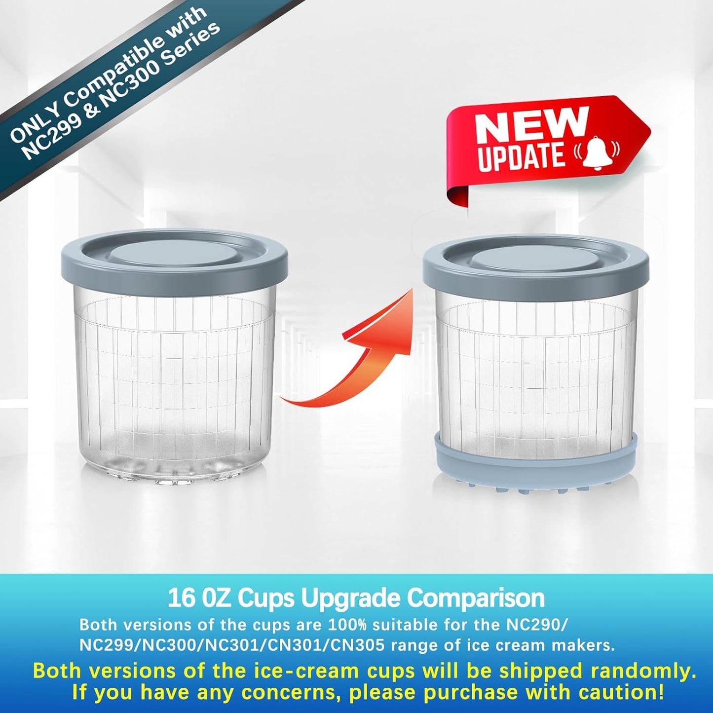 Ninja Creami Pints and Lids - 4 Pack 16oz Airtight Containers for NC299AMZ & NC300s Ice Cream Makers