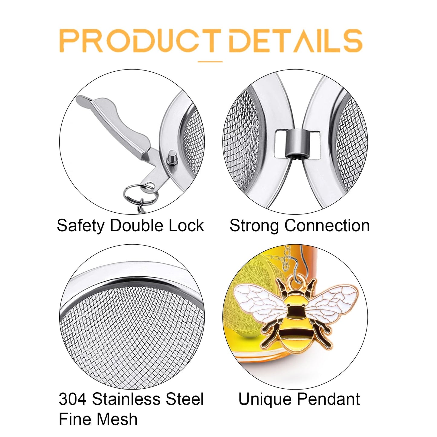 Stainless Steel Tea Infusers, Set of 2 TeaSanavie Tea Strainer Tea Ball with Honeybee & Flower Charms for Loose Leaf Tea