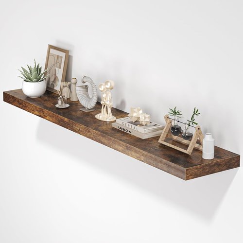 FLYJOE Floating Wall Shelf - 55"W Long Wooden Display Shelf with Invisible Brackets | Rustic Brown