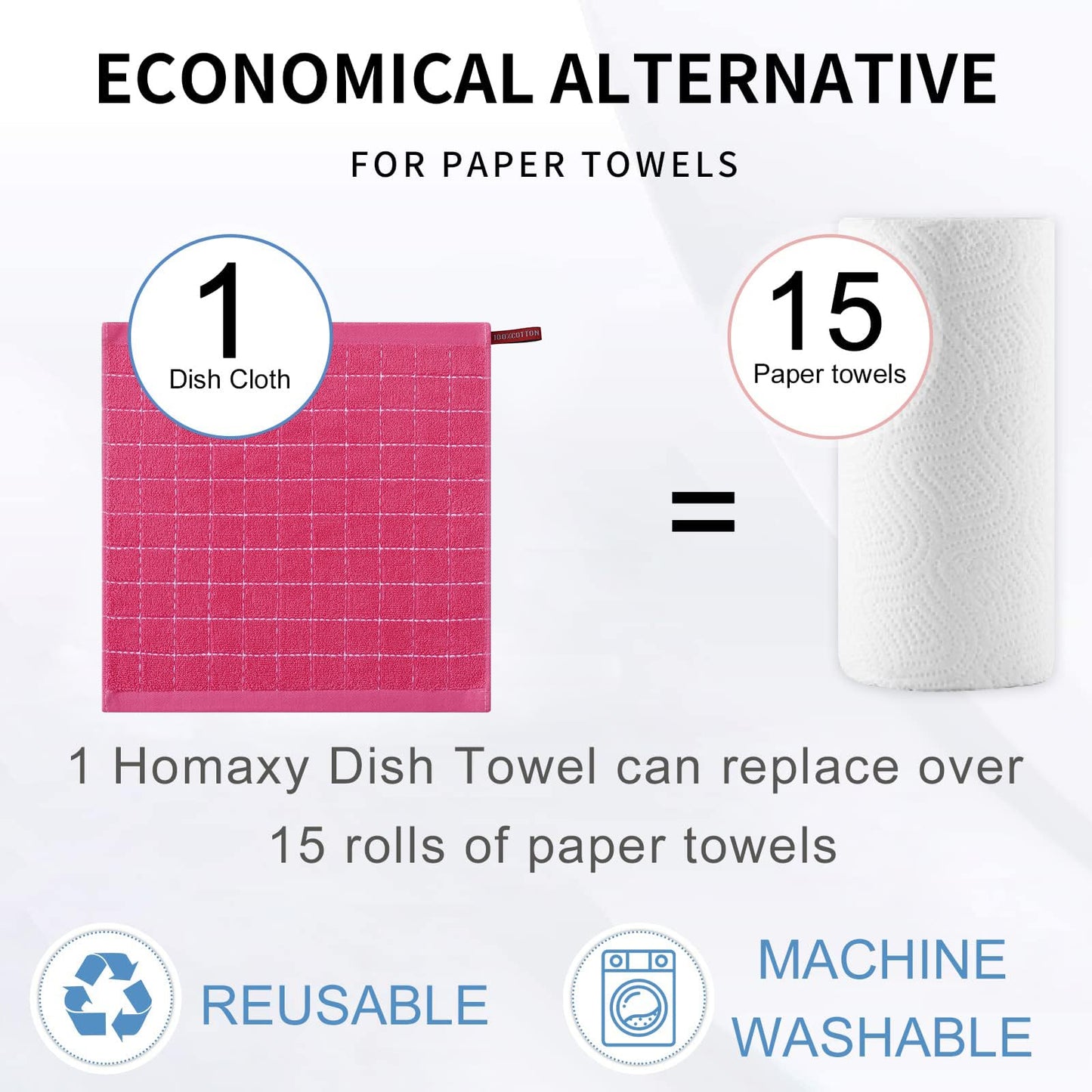 Homaxy 100% Cotton Terry Kitchen Dish Cloths, Ultra Soft and Absorbent Dish Towels for Kitchen, Suitable for Drying and Washing Dishes, 6 Pack, 12 x 12 Inches, Rose Red