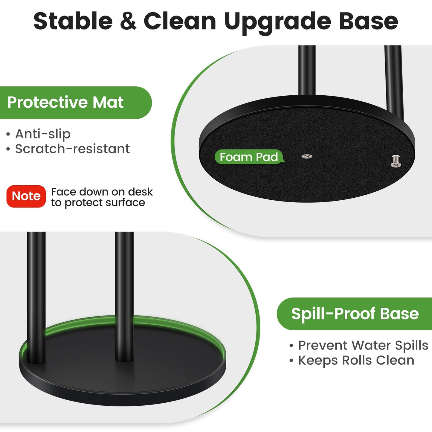 Black Paper Towel Holder Countertop, Paper Roll Holder Stand with Anti-Slip Weighted Base, Easy-Tear Papers Towel Rack Free Standing Tissue Dispenser for Bathroom Kitchen Organization RV Essentials