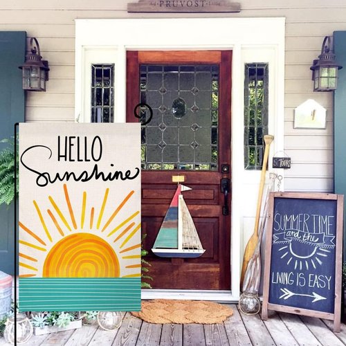 Hello Sunshine Summer Garden Flag - 12x18 Double-Sided Burlap Decor for Farmhouse Yard