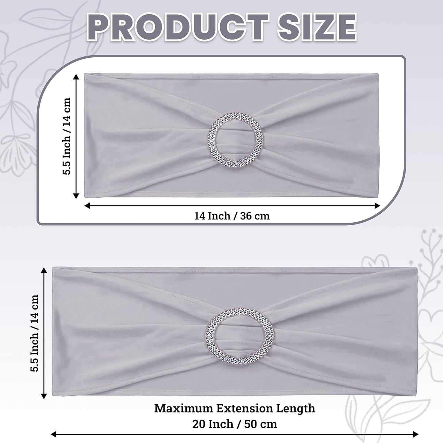MDS Spandex Chair Sashes - Universal Fit Elastic Stretch Bands with Buckle for Weddings | Light Silver, Pack of 200
