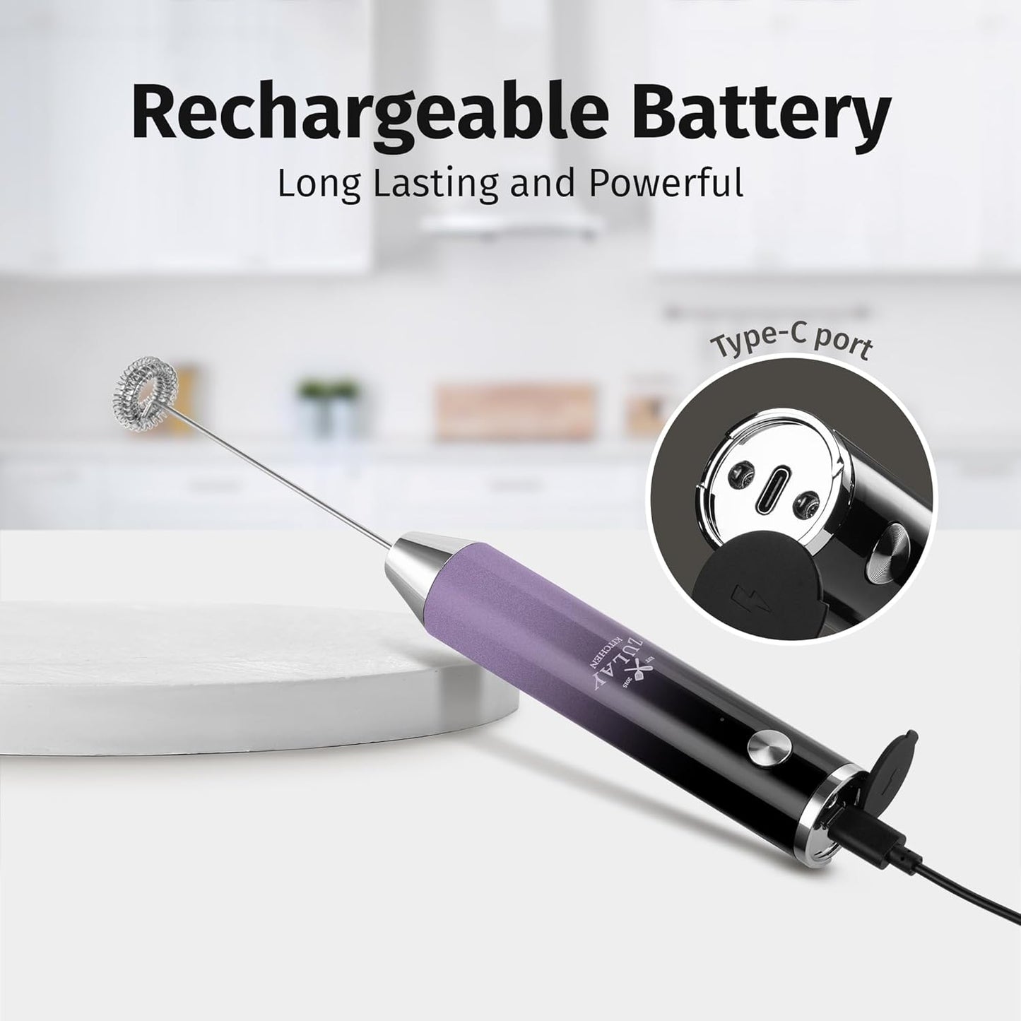 Zulay Kitchen Rechargeable Milk Frother - Powerful 2-Speed Motor, Waterproof, 2000mAh Battery | Perfect for Lattes, Cappuccinos, Matcha & Protein Drinks - Lux Galaxy