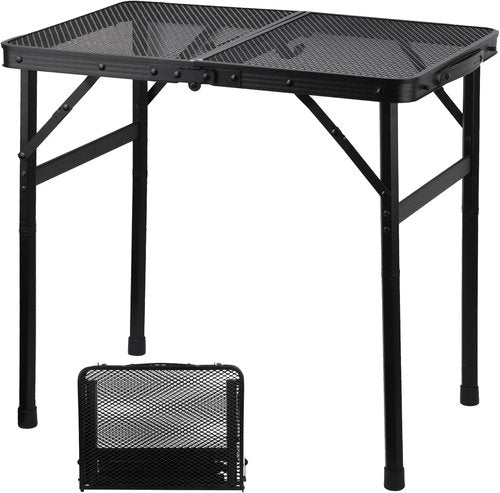 GREGIN Lightweight Portable Camping Table - Mesh Desktop, Height Adjustable, 2 FT Black for BBQ & Picnic