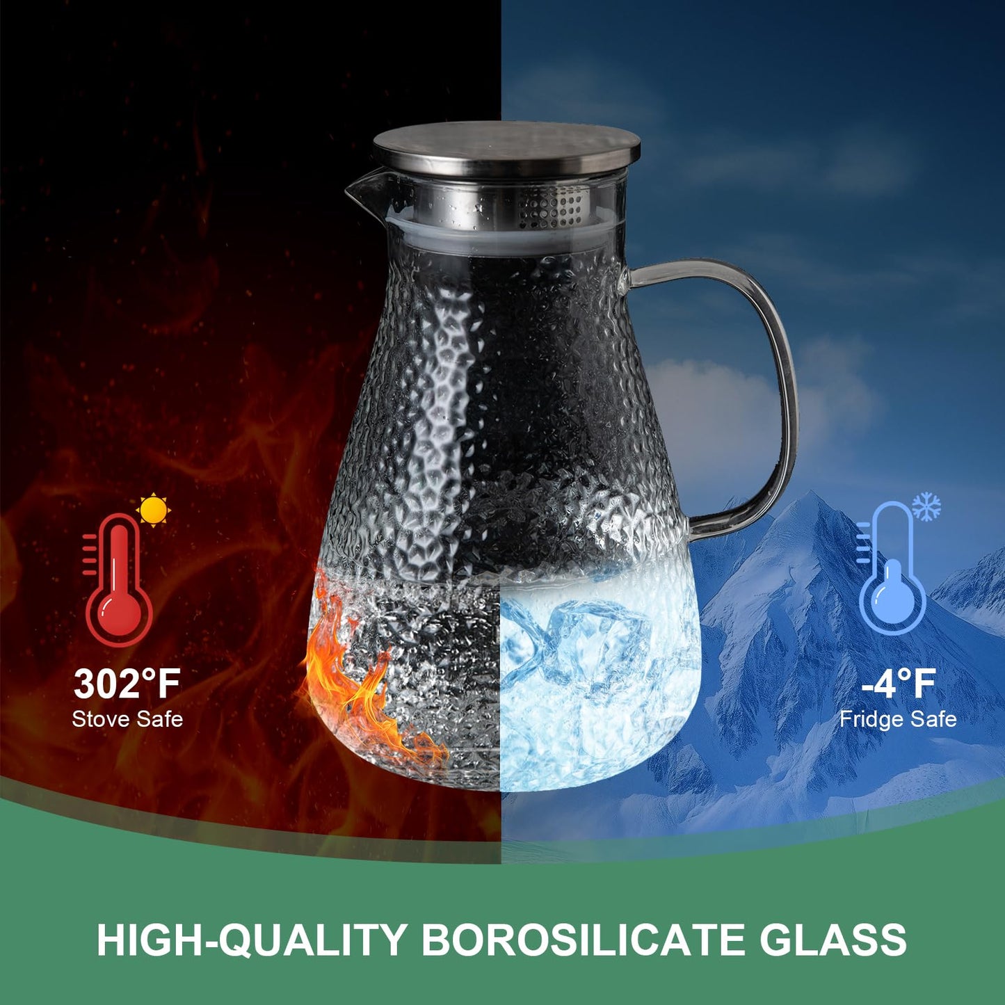 MRZIKPO 1.5 Liter 50 oz Glass Pitcher with Lid and Spout, Glass Carafe for Hot/Cold Water, Large Iced Tea Pitcher for Coffee, Milk,Juice and Homemade Beverage,Iced Coffee, and Container for Drinks