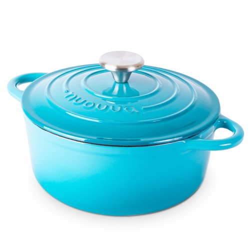 Cast Iron Dutch Oven with Lid – Non-Stick Ovenproof Enamelled Casserole Pot – Sturdy Dutch Oven Cookware – Blue, 3.1-Quart, 22cm – by Nuovva