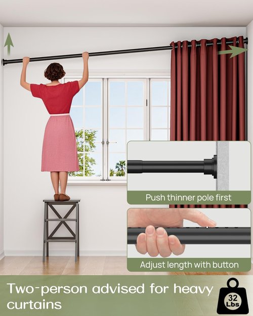 ALLZONE Tension Curtain Rod - Heavy Duty Adjustable No-Drill Design | 83-123 Inches, Black