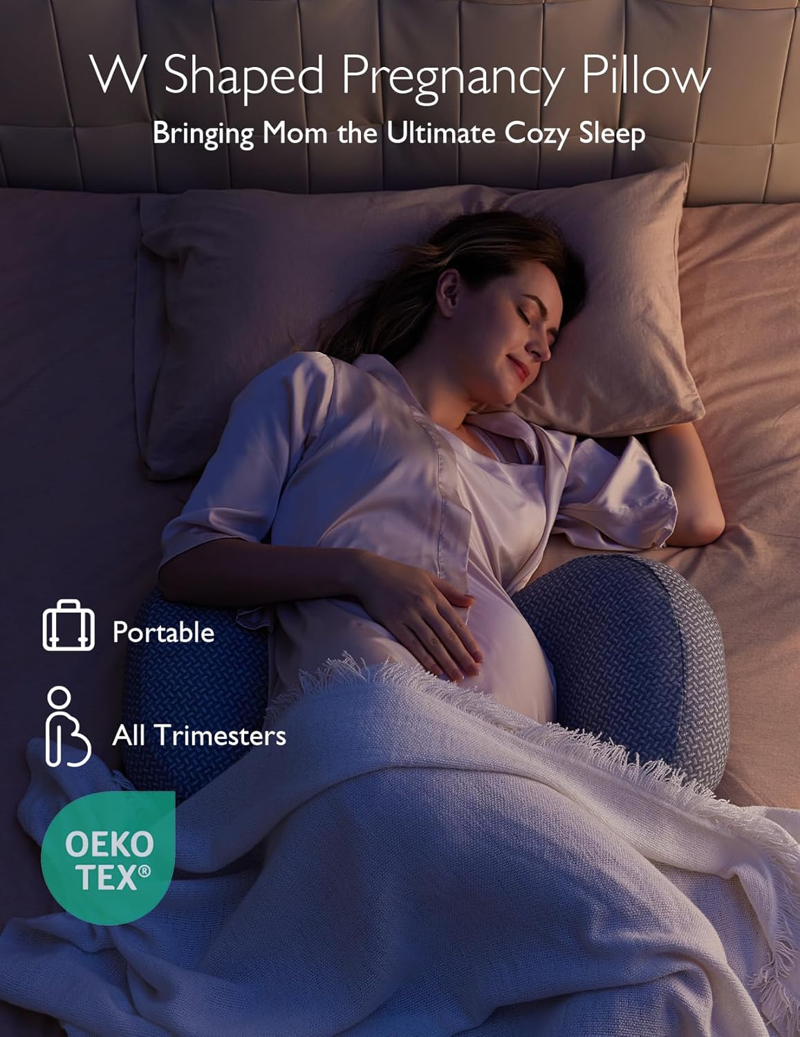 Momcozy Portable Pregnancy Pillow - W Shaped Maternity Support for Side Sleepers | Adjustable Travel Wedge in Deep Grey