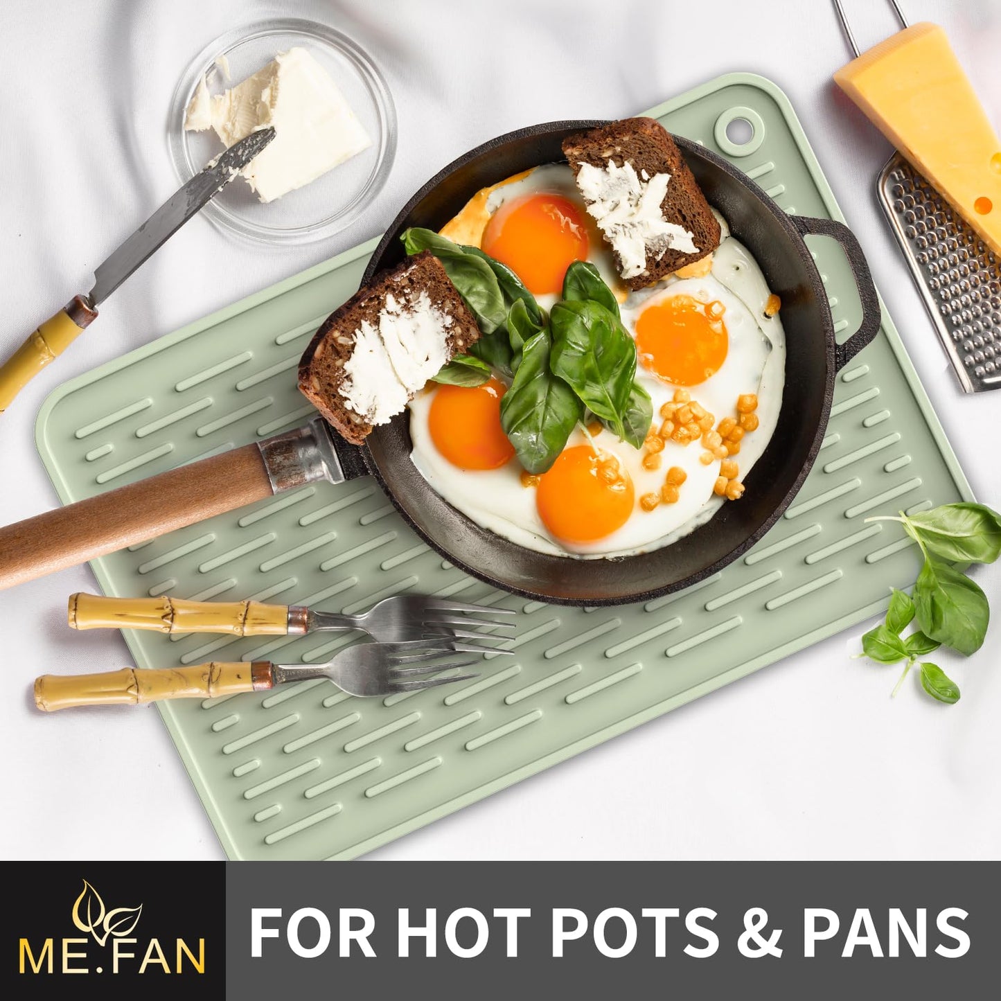 ME.FAN Silicone Dish Drying Mat for Kitchen Counter, Dish Drying Pad for Sink, Refrigerator or Drawer, Countertop Protection Pad M - 16''×12'' - Desert Sage